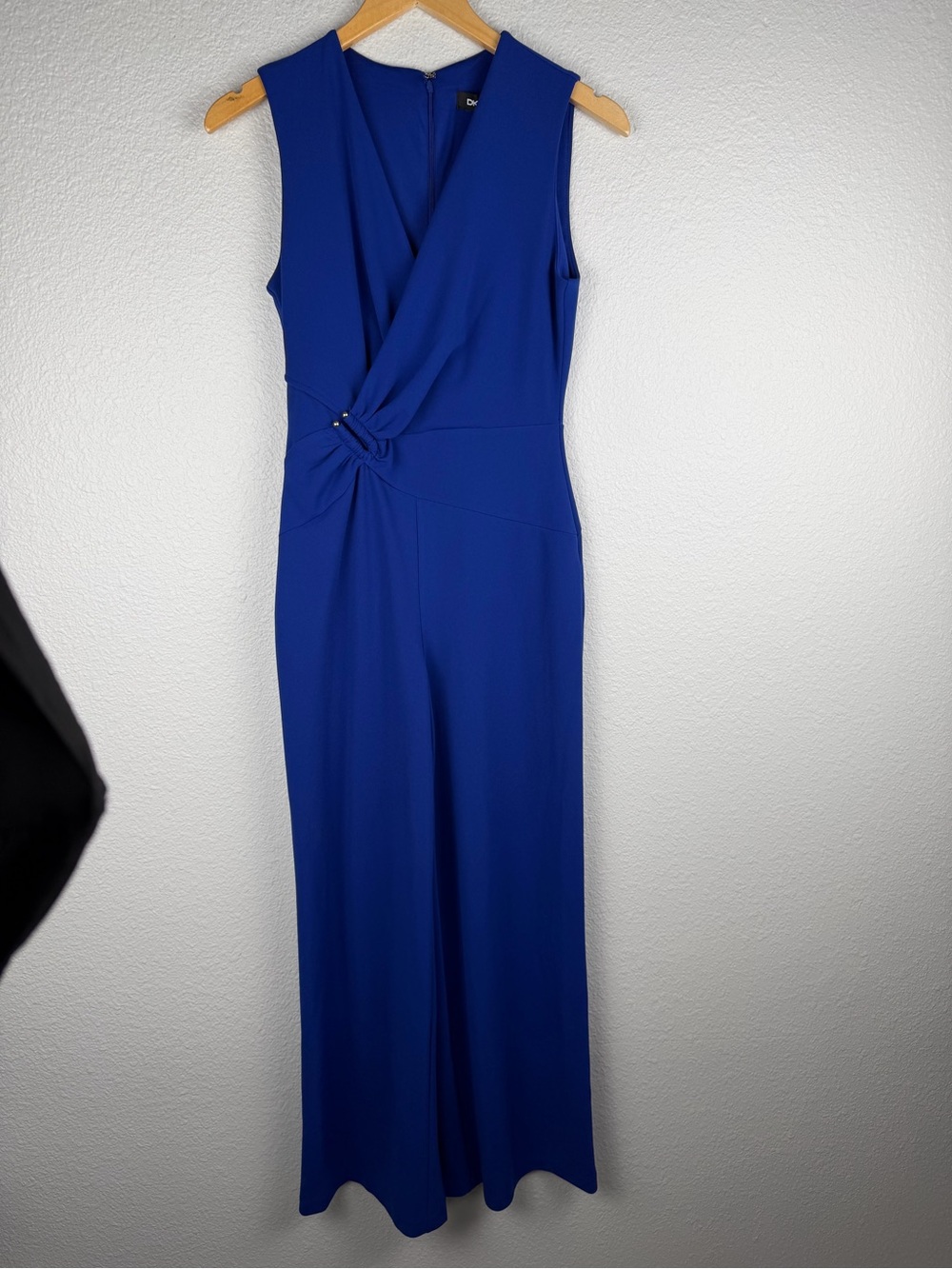NWT DKNY cobalt royal blue sleeveless V-neck faux-wrap jumpsuit Sz 2